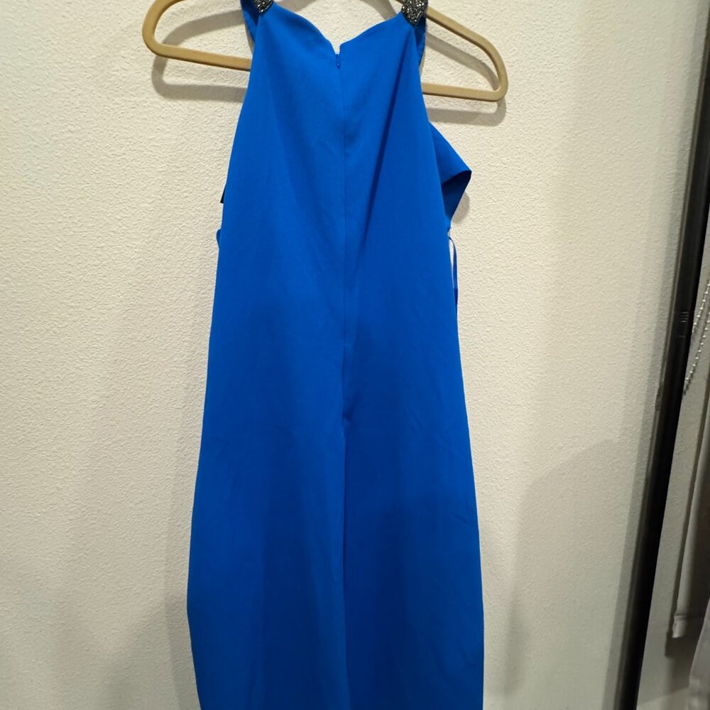 Ralph Lauren Size 16 Ruffled Cocktail Sheath Beaded Halter Dress PORTUGUESE BLUE - Picture 3 of 12